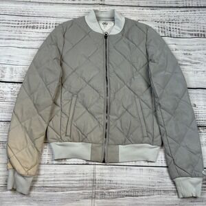 Alo Yoga Idol Bomber Jacket Sz Small Silver Metallic Goose Down Fill Zip Puffer